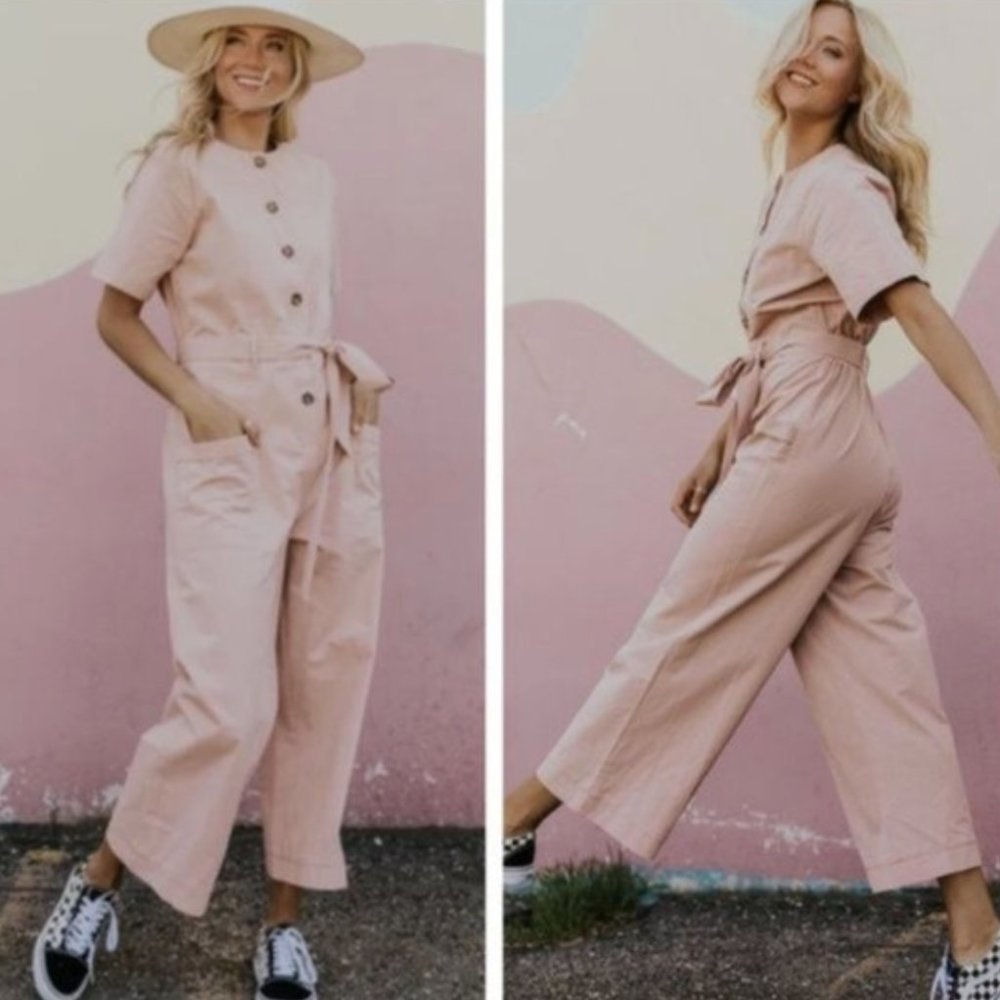 MADEWELL Blush Topstitched Coverall Jumpsuit: size